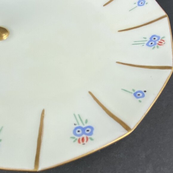 Nappy Plate Candy Trinket Dish Stripes Flowers White Gold Marked Germany Round - Picture 4 of 12